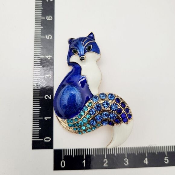 Brand New 2 In 1 Gold Tone Blue Fox Rhinestone Brooch Pin & Pendant - Picture 9 of 9